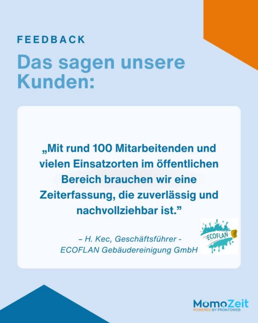 „Digitale Zeiterfassung muss einfach funktionieren - ohne komplizierte Prozesse.“ Genau deshalb setzen Unternehmen wie ECOFLAN Gebäudereinigung GmbH auf MomoZeit. 🙌 Vielen Dank für das Vertrauen @ecoflan_gmbh und die tolle Zusammenarbeit. Solche Rückmeldungen motivieren uns jeden Tag, weiter an Lösungen zu arbeiten, die den Arbeitsalltag wirklich einfacher machen. #MomoZeit #DigitaleZeiterfassung #Kundenstimme #Zeiterfassung #Arbeitsalltag #UnternehmenDigitalisieren #HandwerkDigital #Mittelstand #Teamwork