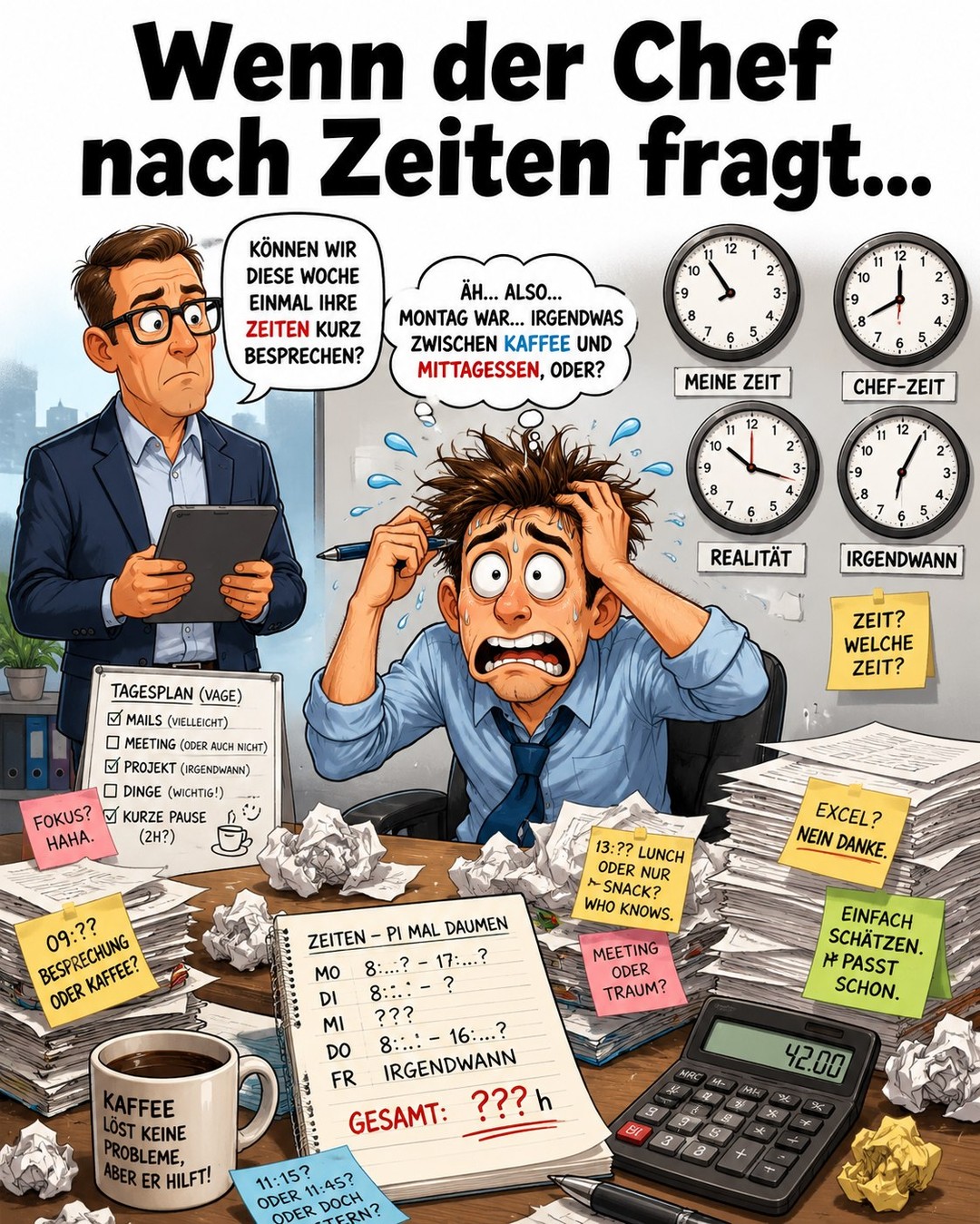 Wenn „kurz die Zeiten nachtragen“ plötzlich zur forensischen Spurensicherung wird.
Wer kennt’s? 😅
Für alle, die jetzt innerlich genickt haben: Genau dafür gibt’s MomoZeit. #Zeiterfassung #DigitaleZeiterfassung #Arbeitszeiterfassung #MomoZeit #Büroalltag #Bürohumor #ZeitenNachtragen #Arbeitsalltag #KMU #PapierlosArbeiten #TimeTracking #WerKennts #KaffeeHilft #IfYouKnowYouKnow
