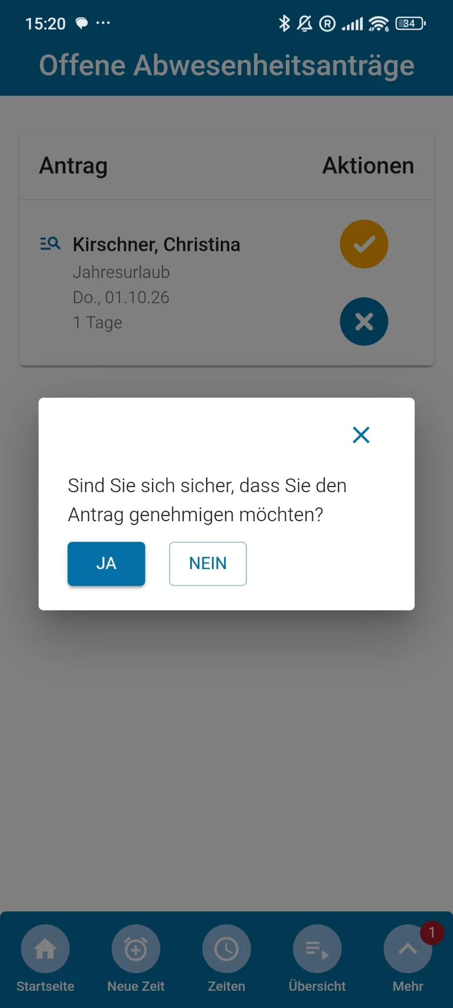 Abwesenheitsantrag in der MomoZeit App genehmigen