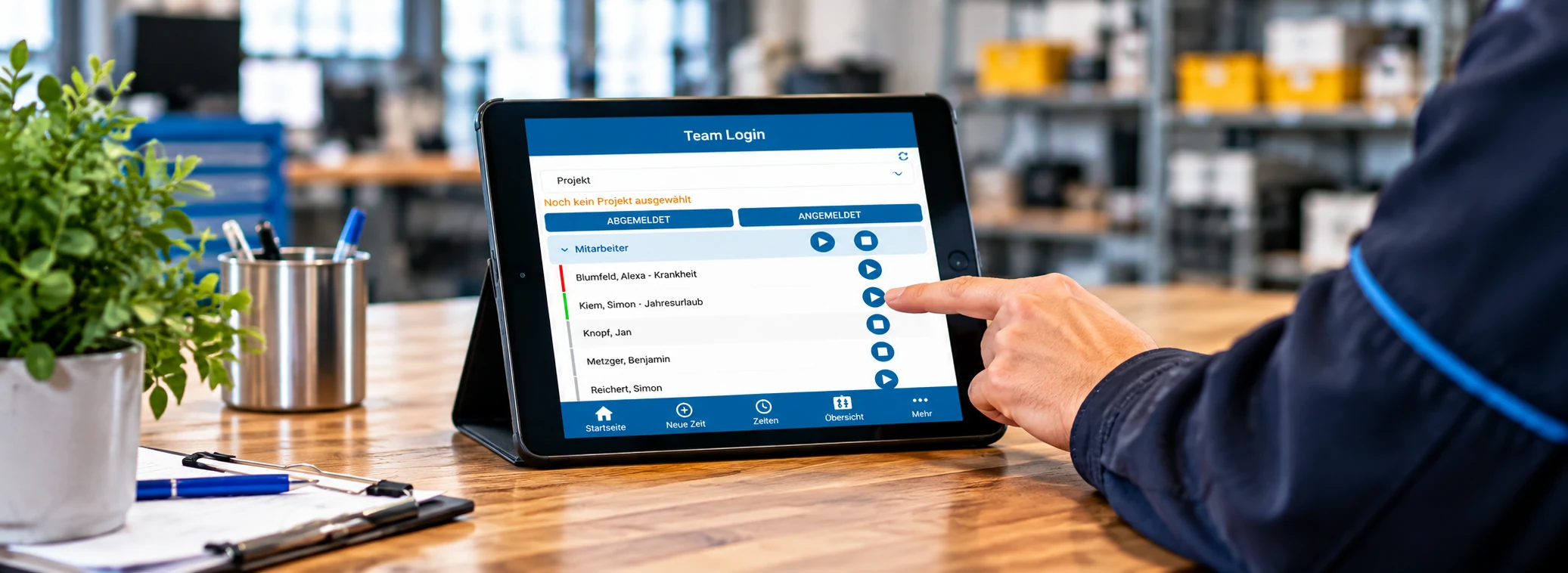 MomoZeit Team-Login auf einem gemeinsam genutzten Tablet