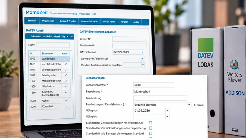 DATEV- und ADDISON-Einstellungen in MomoZeit