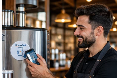 Mitarbeiter in der Gastronomie nutzt MomoZeit zur Zeiterfassung
