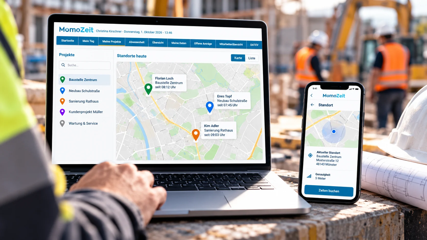 GPS-Zeiterfassung mit MomoZeit für mobile Einsatzorte
